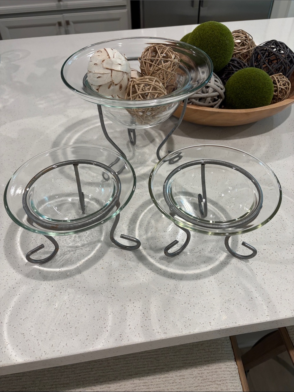 Retro Clear Glass/Silver Metal Tiered Display Stands for Decor, Candle,
